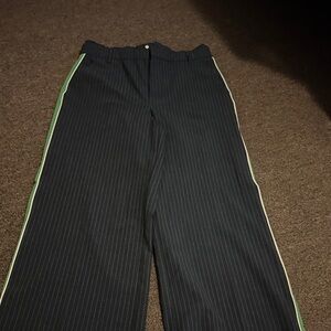 Zara Women's Navy Pinstripe Pants with Green Side Stripes